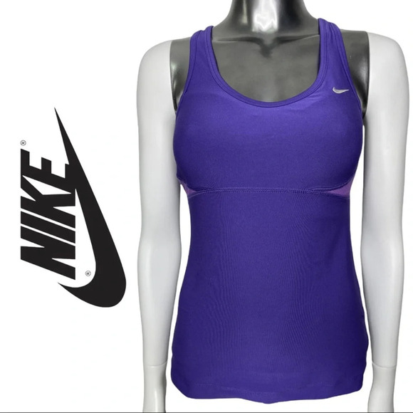Nike Dri Fit  Purple Racerback Tank Top Vented Built in Bra Size Small - Picture 1 of 5